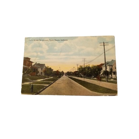 RPPC Indiana Location Vintage Ohio Street Boulevard Terre Haute 1c Stamp 1914 - Picture 1 of 8